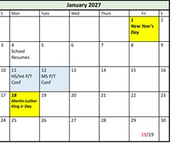 District School Academic Calendar for Fielding School for January 2027