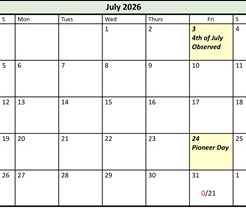 District School Academic Calendar for Fielding School for July 2026