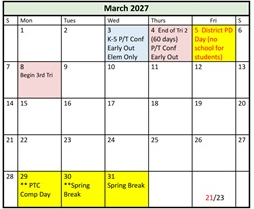 District School Academic Calendar for Fielding School for March 2027