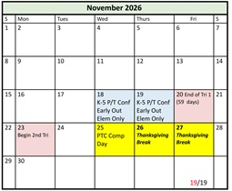 District School Academic Calendar for Fielding School for November 2026