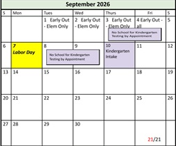 District School Academic Calendar for Fielding School for September 2026