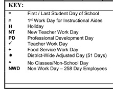 District School Academic Calendar Legend for Brentwood Elementary