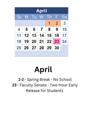 District School Academic Calendar for Martha Elementary School for April 2027