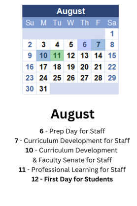 District School Academic Calendar for Martha Elementary School for August 2026