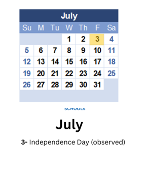 District School Academic Calendar for Martha Elementary School for July 2026
