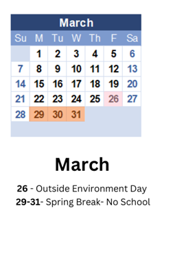 District School Academic Calendar for Martha Elementary School for March 2027