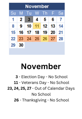 District School Academic Calendar for Martha Elementary School for November 2026