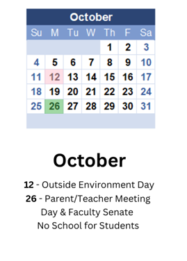 District School Academic Calendar for Martha Elementary School for October 2026