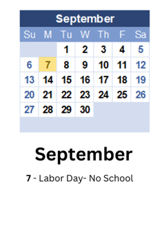 District School Academic Calendar for Martha Elementary School for September 2026