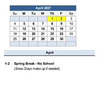 District School Academic Calendar for Lewiston School for April 2027
