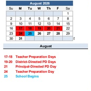 District School Academic Calendar for Lewiston School for August 2026