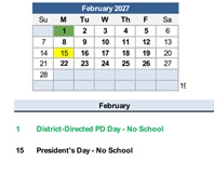 District School Academic Calendar for Lewiston School for February 2027