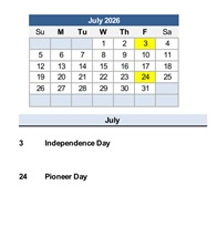 District School Academic Calendar for Lewiston School for July 2026