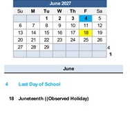 District School Academic Calendar for Lewiston School for June 2027
