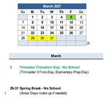 District School Academic Calendar for Lewiston School for March 2027