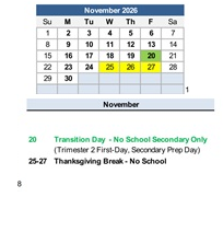 District School Academic Calendar for Lewiston School for November 2026
