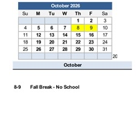 District School Academic Calendar for Lewiston School for October 2026