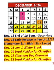 District School Academic Calendar for Cesar Chavez Elementary for December 2026