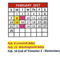 District School Academic Calendar for Cesar Chavez Elementary for February 2027
