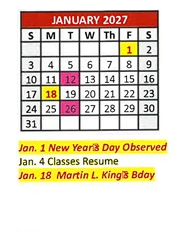 District School Academic Calendar for Cesar Chavez Elementary for January 2027