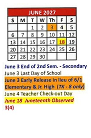 District School Academic Calendar for Cesar Chavez Elementary for June 2027
