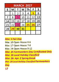 District School Academic Calendar for Cesar Chavez Elementary for March 2027