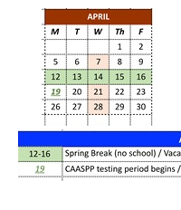 District School Academic Calendar for Marshall Lane Elementary for April 2027