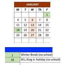 District School Academic Calendar for Marshall Lane Elementary for January 2027