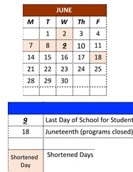District School Academic Calendar for Marshall Lane Elementary for June 2027