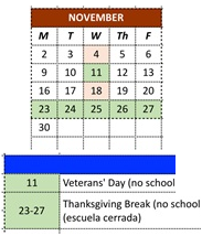 District School Academic Calendar for Marshall Lane Elementary for November 2026