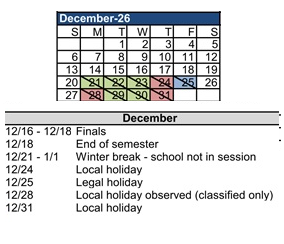 District School Academic Calendar for Leigh High for December 2026