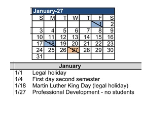District School Academic Calendar for Leigh High for January 2027