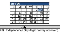 District School Academic Calendar for Leigh High for July 2026