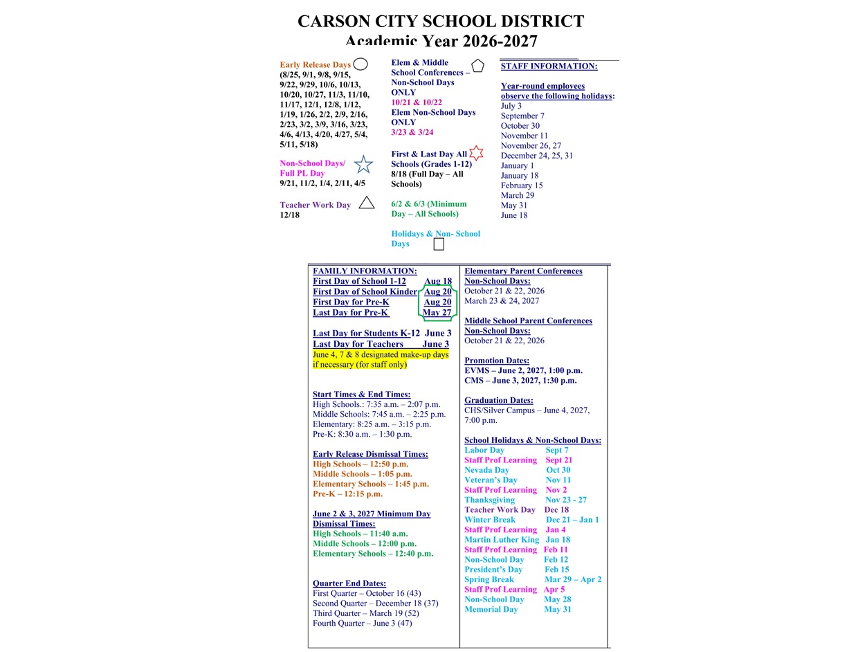 District School Academic Calendar Key for Carson High School