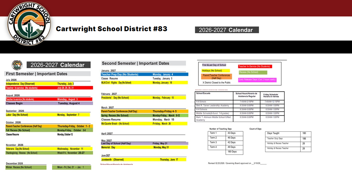 District School Academic Calendar Key for Desert Sands Sixth Grade Center