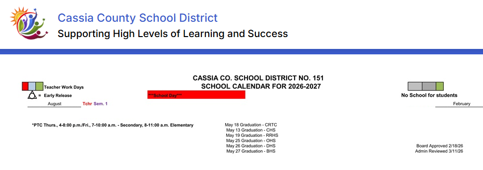 District School Academic Calendar Key for Declo Senior High School