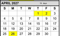 District School Academic Calendar for Chabot Elementary for April 2027