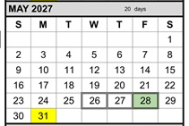 District School Academic Calendar for Chabot Elementary for May 2027