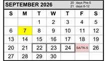District School Academic Calendar for Chabot Elementary for September 2026