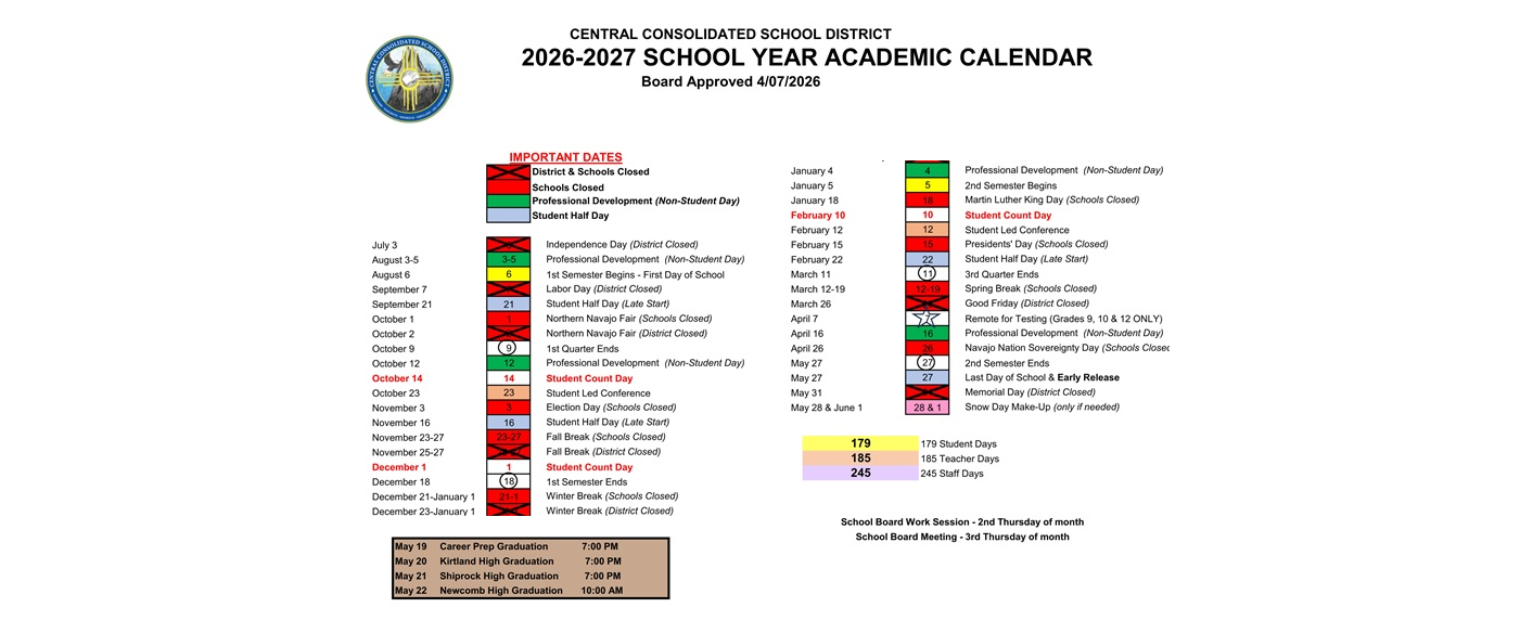 District School Academic Calendar Key for Mesa Elementary