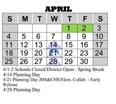 District School Academic Calendar for Endeavor Alternative for April 2027