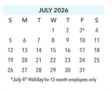 District School Academic Calendar for Devonshire Elementary for July 2026