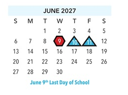 District School Academic Calendar for Devonshire Elementary for June 2027