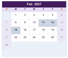 District School Academic Calendar for Chelsea High School for February 2027