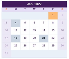 District School Academic Calendar for Chelsea High School for January 2027