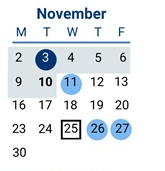 District School Academic Calendar for Thurgood Marshall Elem for November 2026