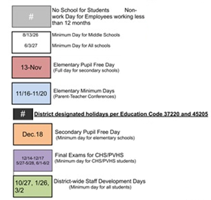 District School Academic Calendar Legend for Oakdale