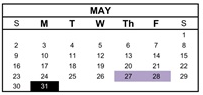 District School Academic Calendar for Oakdale for May 2027