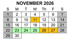 District School Academic Calendar for Boys Republic High for November 2026