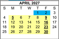 District School Academic Calendar for Corky Mcmillin Elementary for April 2027